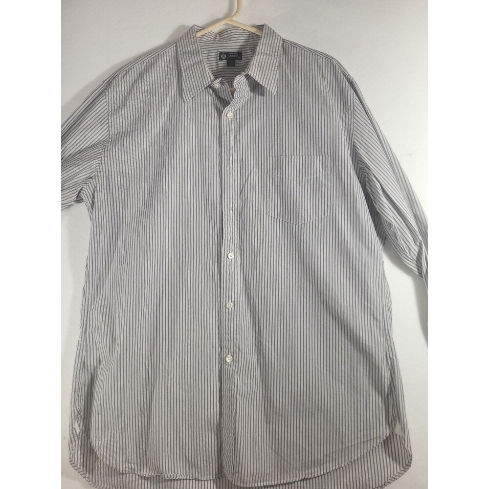 J Crew 120 2 Ply  Short Sleeve Stripe Button Up Shirt Mens Size XL 100% Cotton